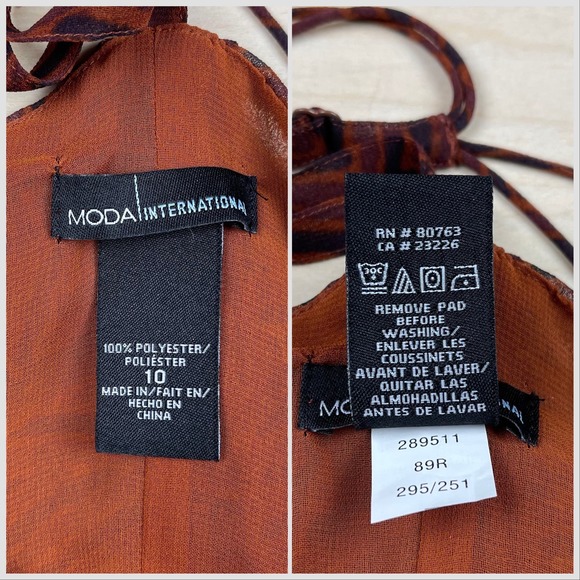 Vintage Y2k Brown Chiffon Geometric Ruffled Halter Slip Dress - Picture 6 of 8